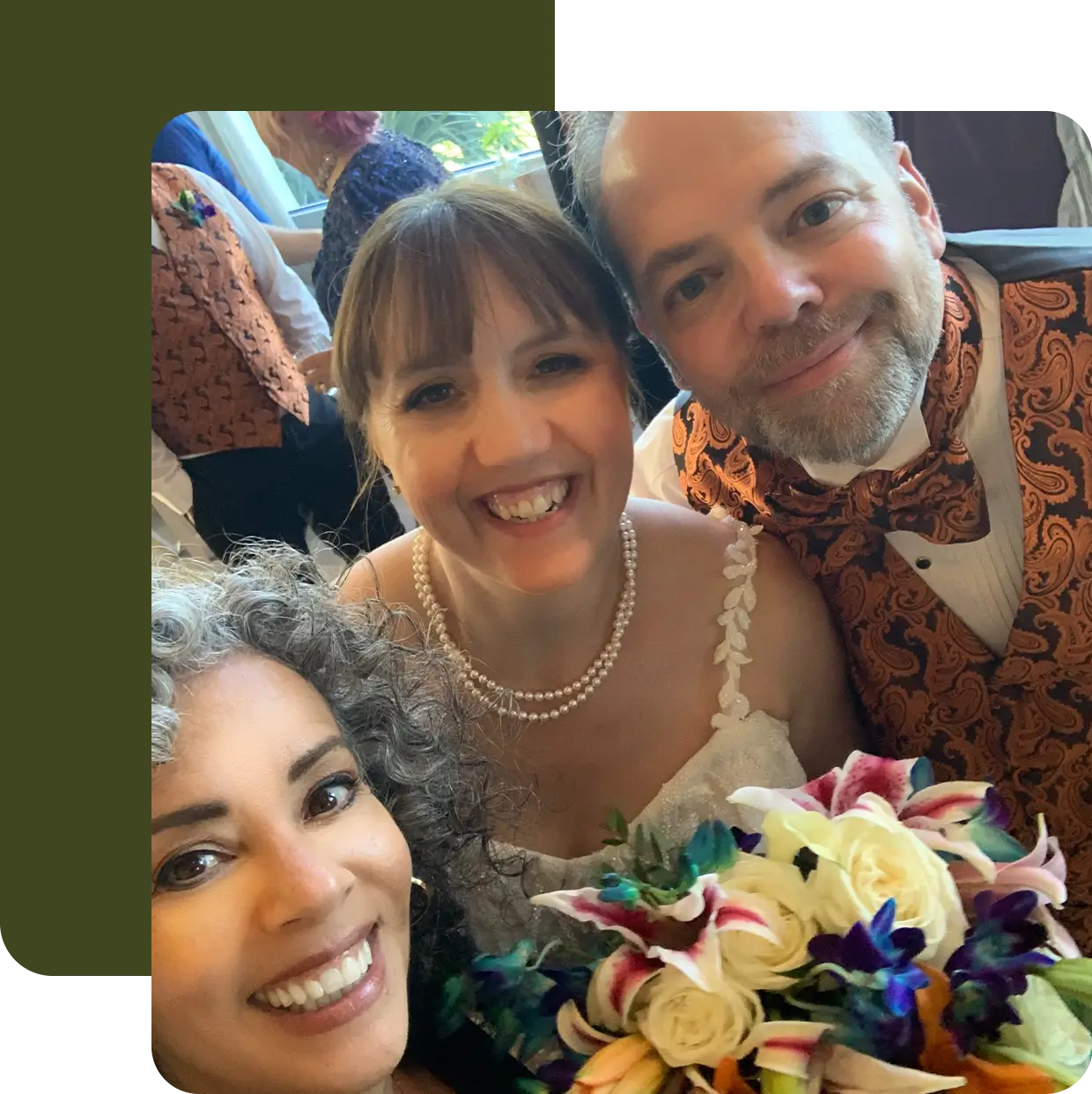 Wedding party with a bride and groom.